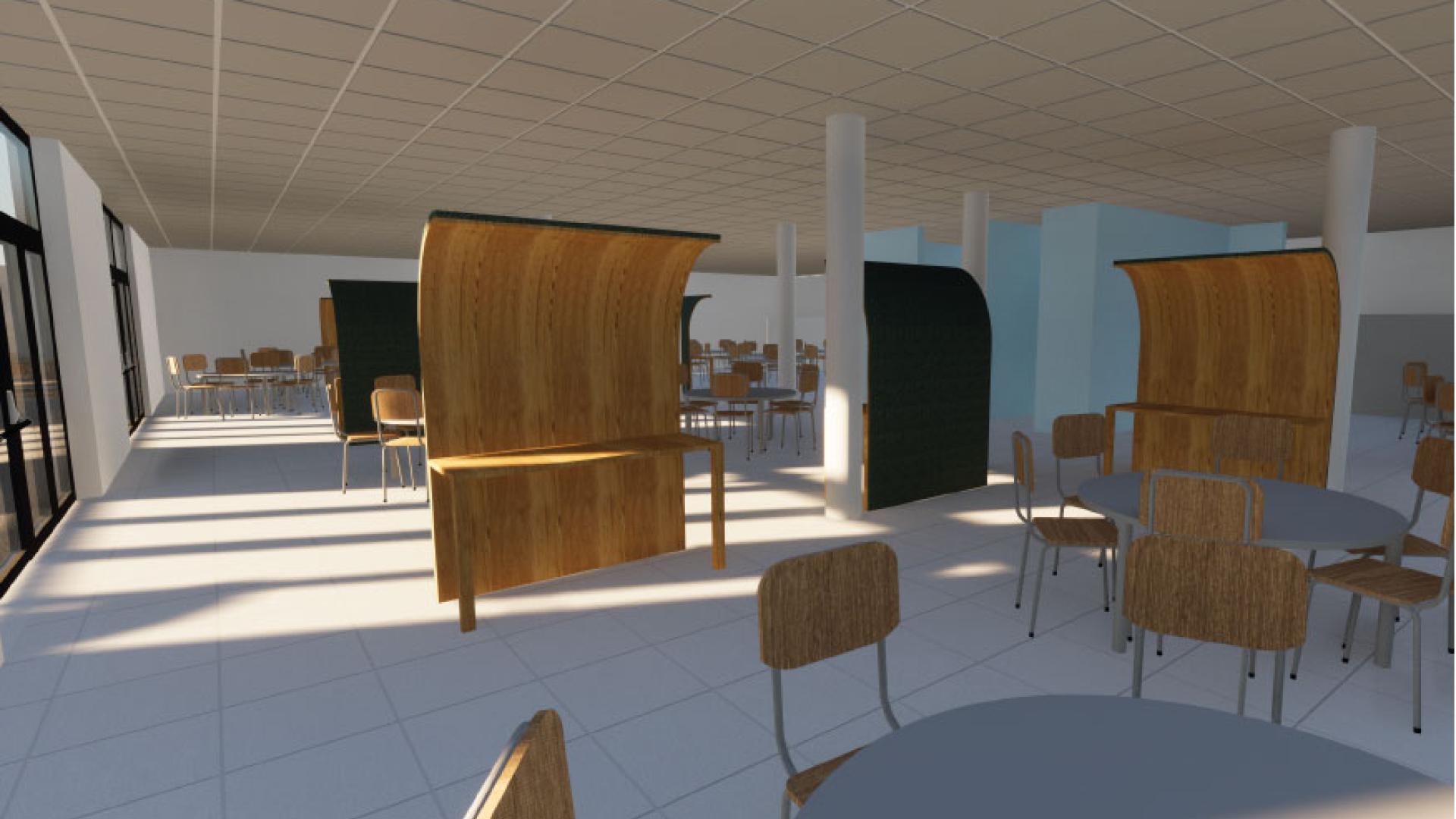 Espace avec des tables pour manger dans une cantine