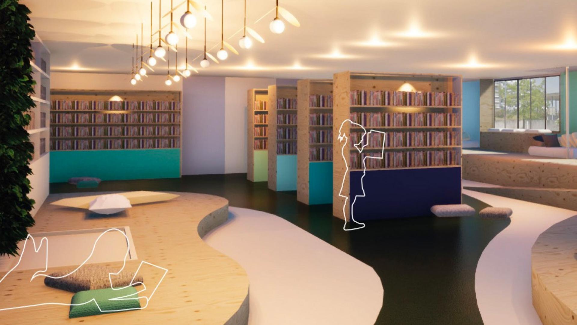 Projet Noia - Espace avec un coin bibliothèque conçu pour les enfants atteints de troubles de l’attention ou d’hyperactivité