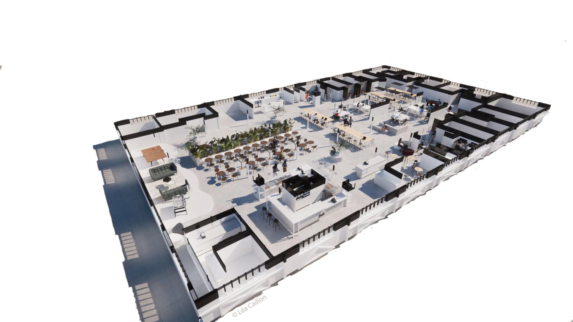 Plan 3D vu de haut interieur de l'usine beghin say
